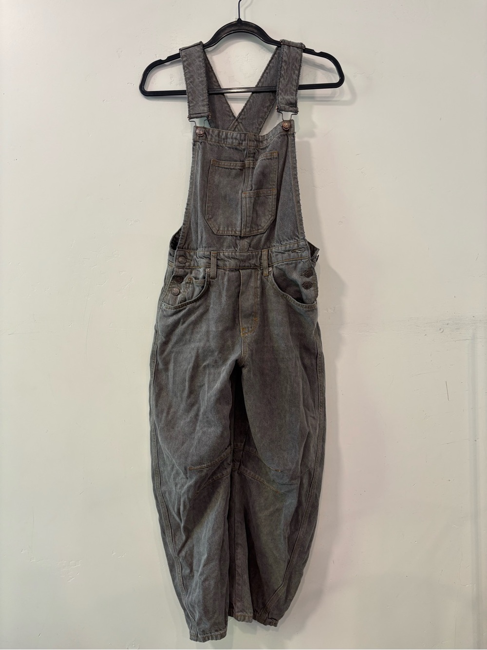 Free People Washed Gray Denim Overalls Jumpsuit